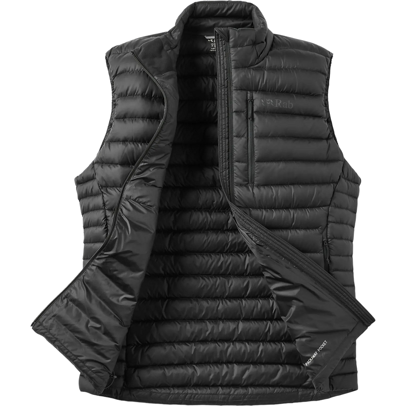 Men's Microlight Down Vest, Rab Men's Microlight Down Vest in BL Black unzipped