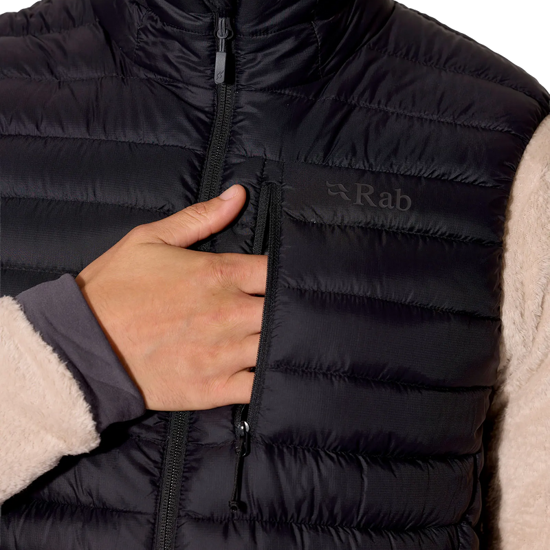 Men's Microlight Down Vest, Rab Men's Microlight Down Vest in BL Black front chest pocket