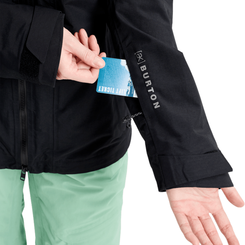 Women's AK Upshift GORE-TEX 2L Jacket, Burton Women's AK Upshift GORE-TEX 2L Jacket in True Black sleeve pass detail