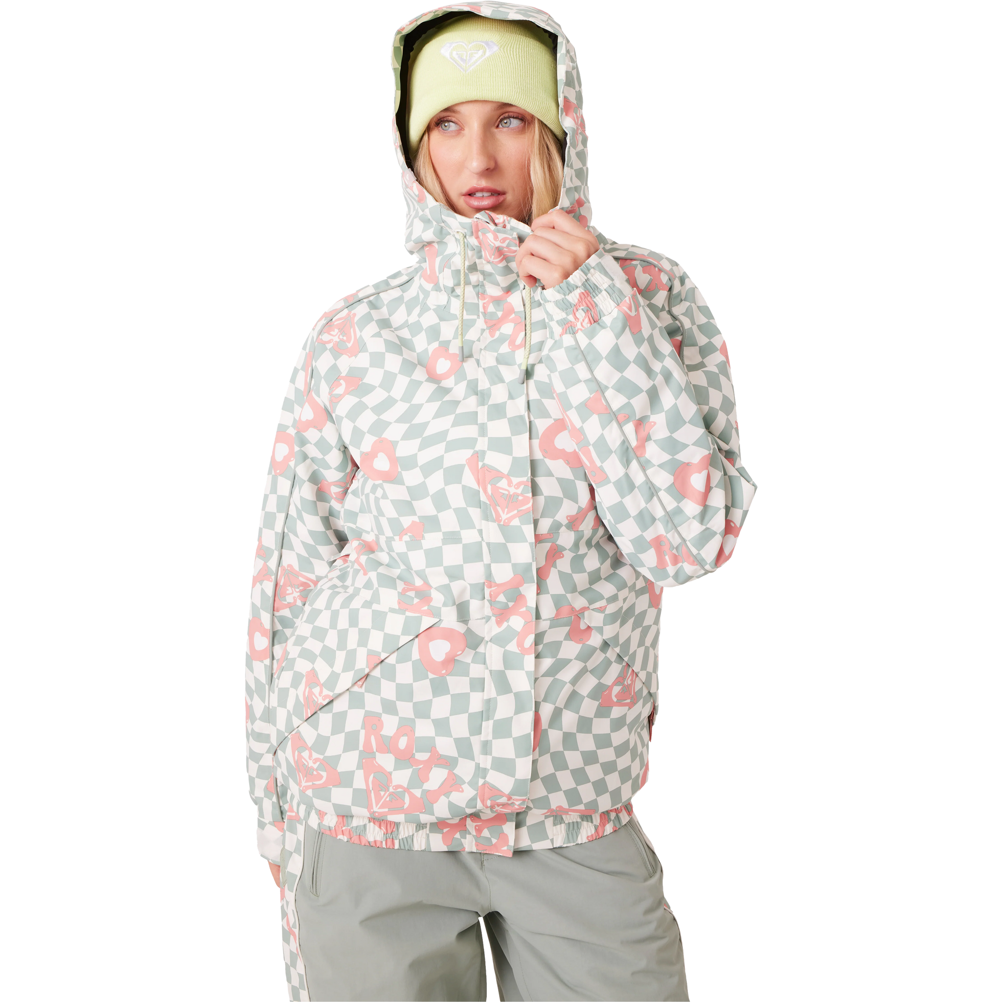 Roxy Women's Highridge Hoody Jacket Print Front Hood on
