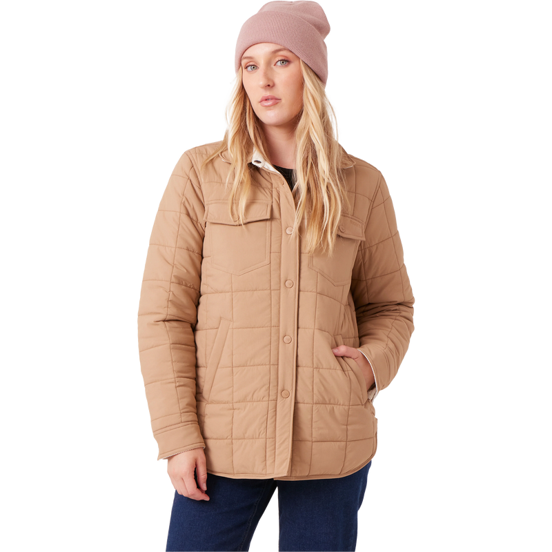 Roxy Women's Alpine Quilted Shacket in Taupe