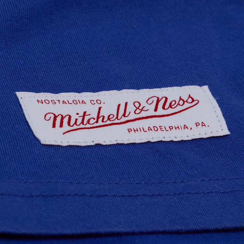 Men's Warriors Core Essentials Short Sleeve Tee, Mitchell and Ness Men's Warriors Core Essentials Short Sleeve Tee in Royal with tag detail