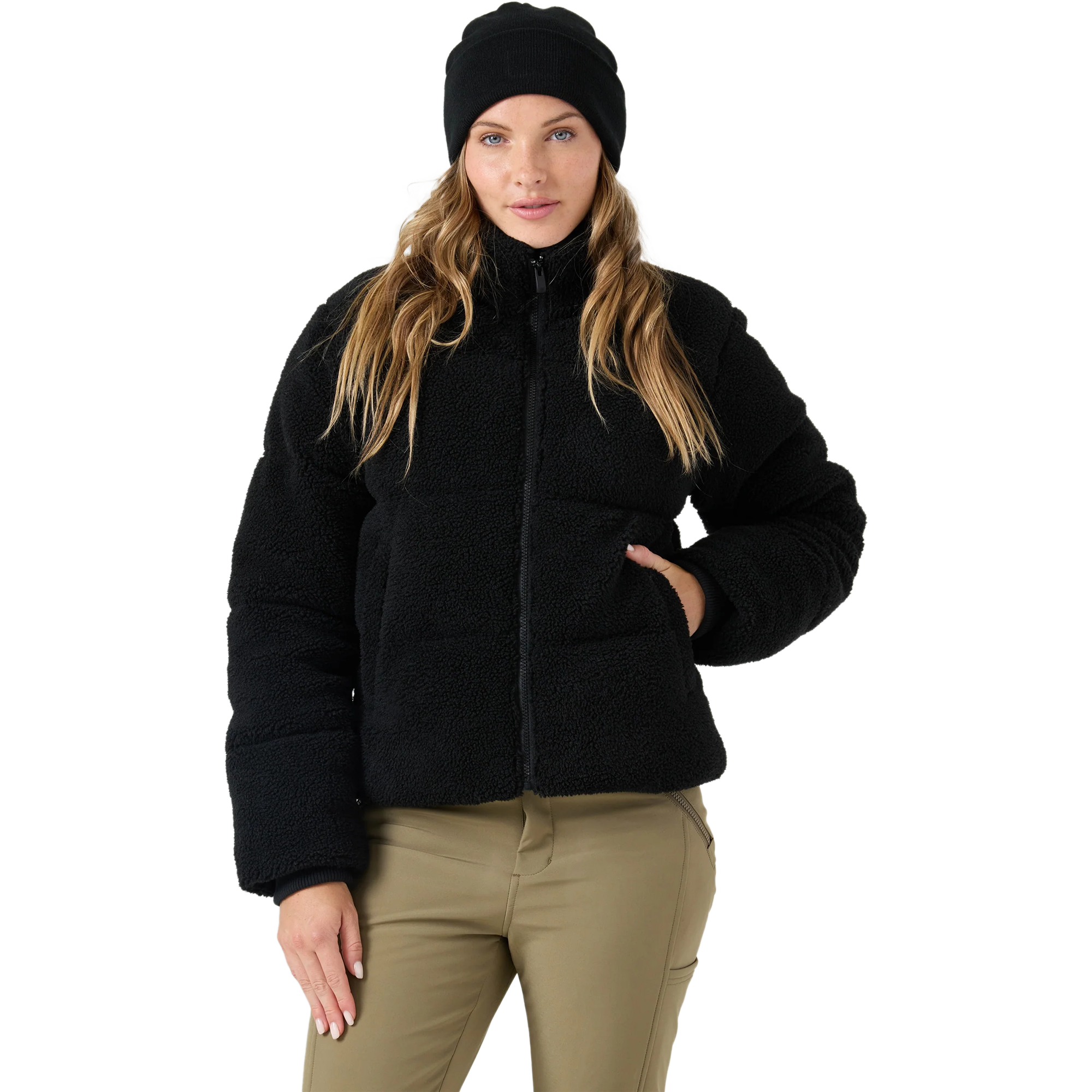 Roxy Women's Harper Cropped Sherpa Puffer in Black