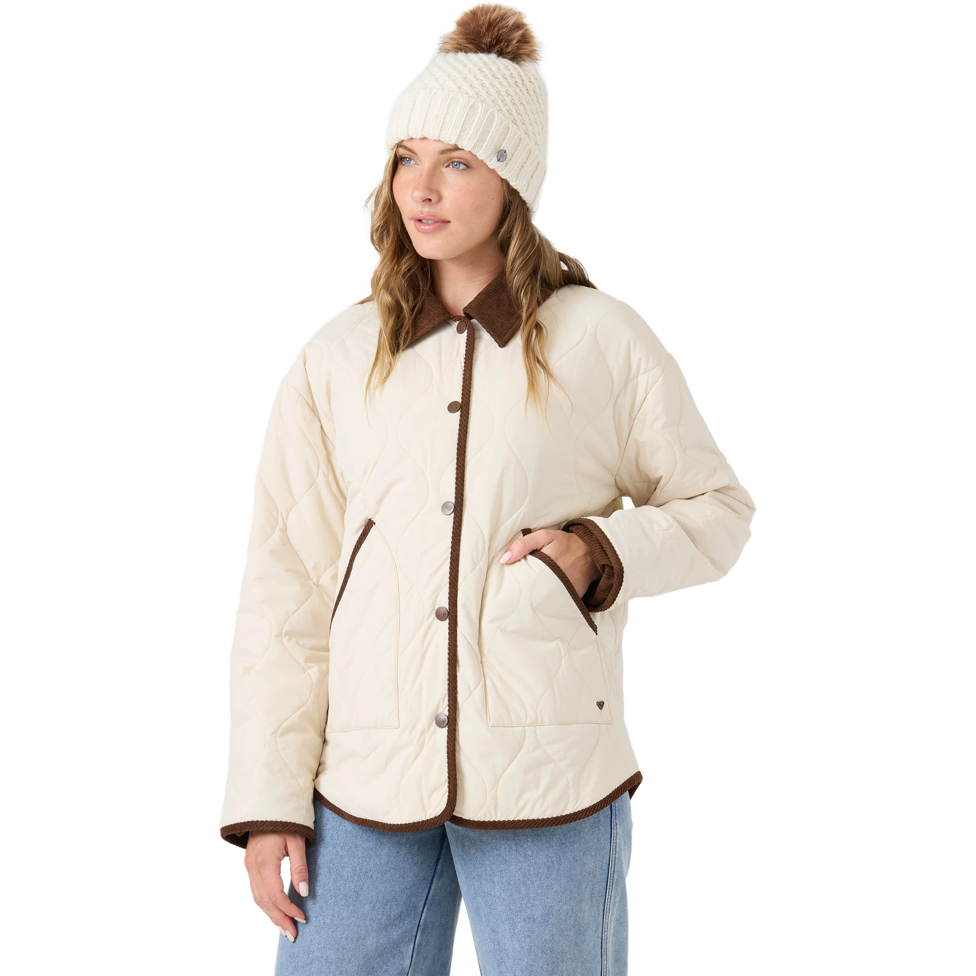 Roxy Women's Nyvea Quilted Barn Jacket in Fog