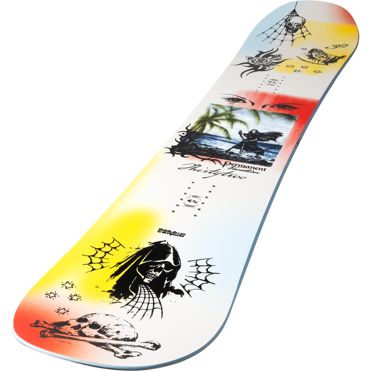 ThirtyTwo Permanent Vacation top of board top sheet closeup horizontal 3/4 view