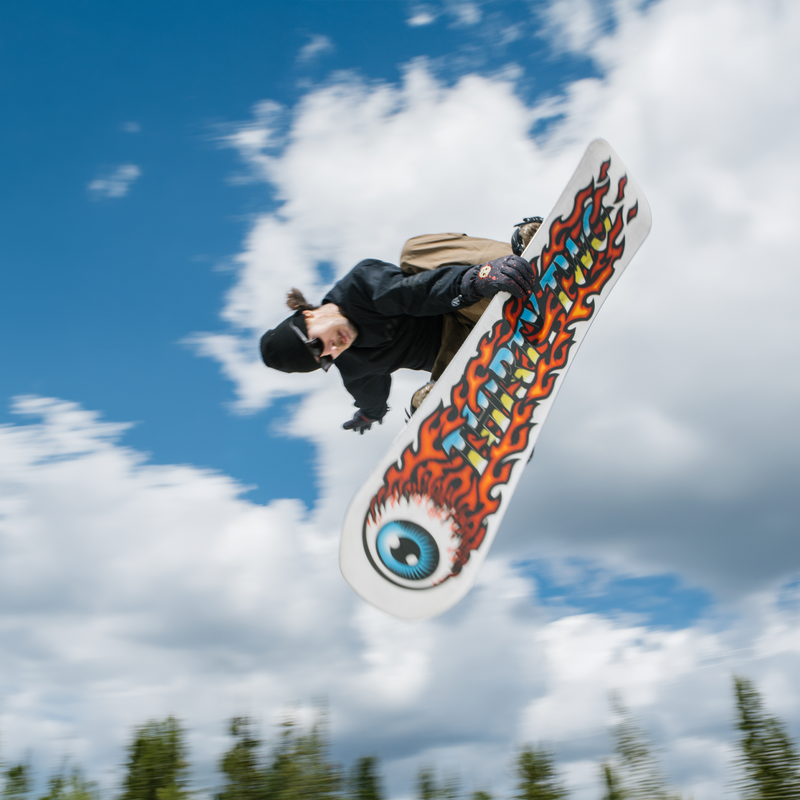ThirtyTwo Cold World snowboarder doing overhead trick in the air
