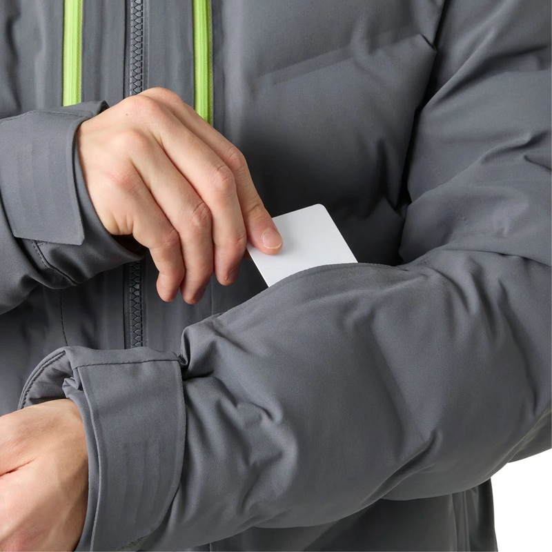 Helly Hansen Men's Alpha Puffy Jacket in Thunder Grey ski pass pocket detail