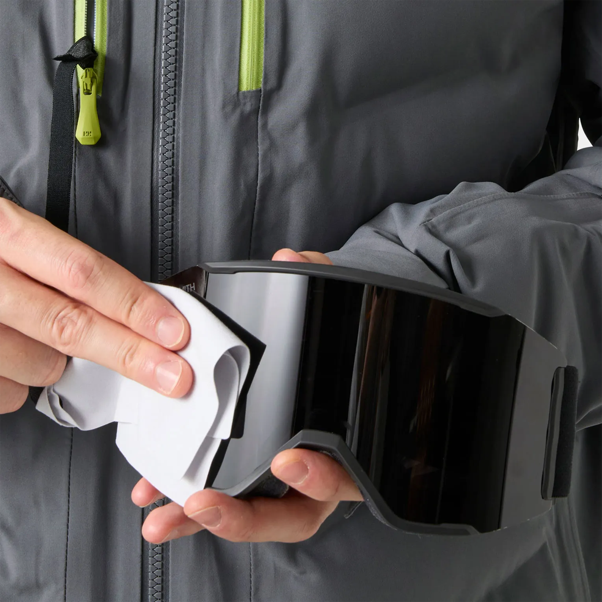 Helly Hansen Men's Alpha Puffy Jacket in Thunder Grey chest pocket goggle wipe