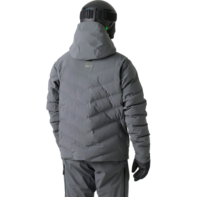 Helly Hansen Men's Alpha Puffy Jacket in Thunder Grey back view on model