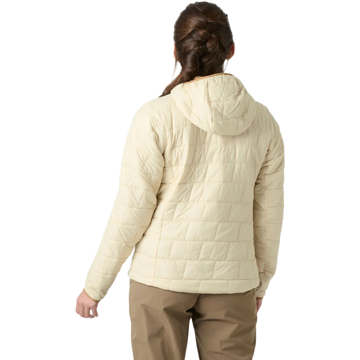 Helly Hansen Women's Lifaloft Pullover Hood in Cream backside view on model