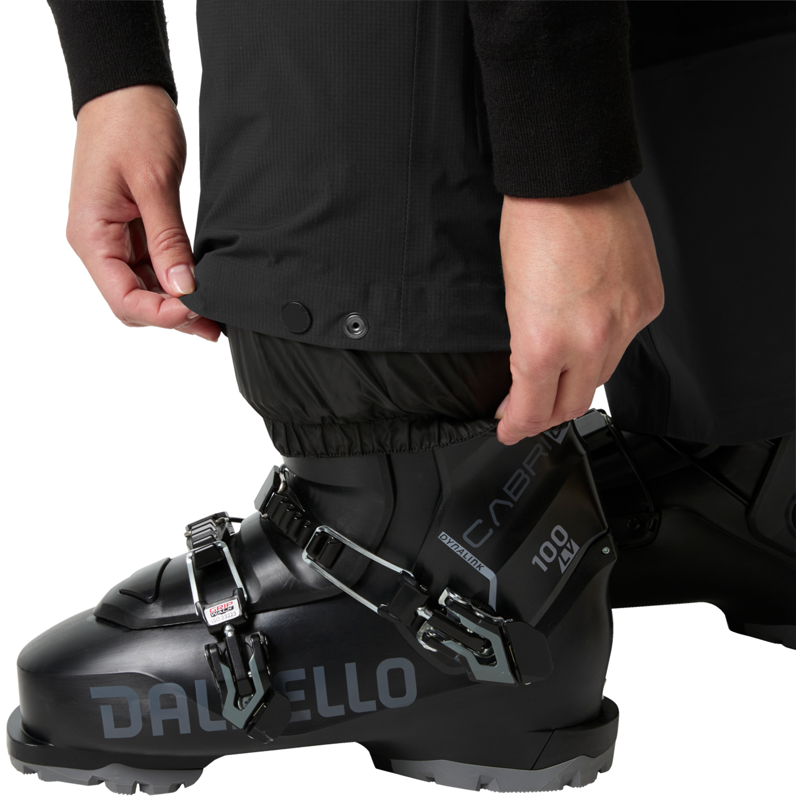Helly Hansen Women's Odin Backcountry Infinity Bib Pant cuff and gaiter over ski boot