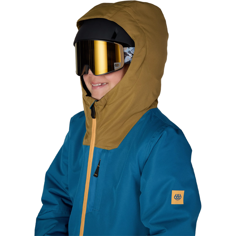 Youth Gateway Insulated Jacket, 686 Youth Gateway Insulated Jacket in Blue Ash Colorblock with hood detail