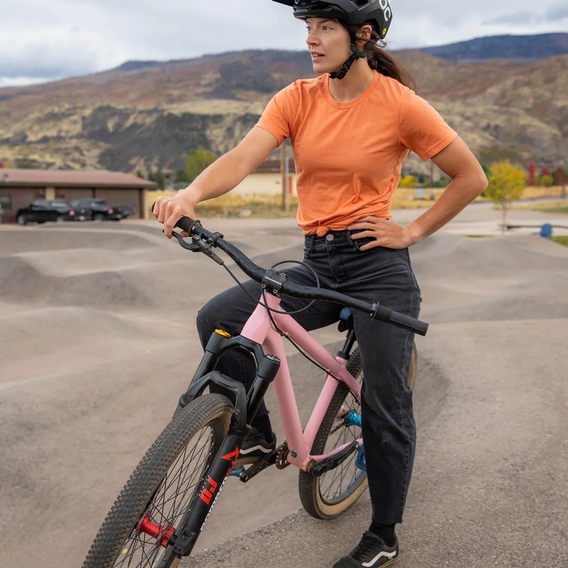 Women's Superlite Jeans, Ripton Women's Superlite Jeans in Diesel on model with bike