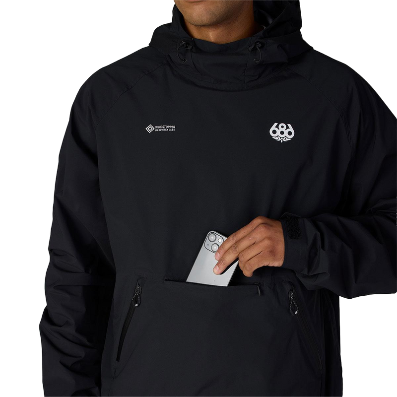Men's Windstopper Pullover Hoody, 686 Men's Windstopper Pullover Hoody in Black with front pocket detail