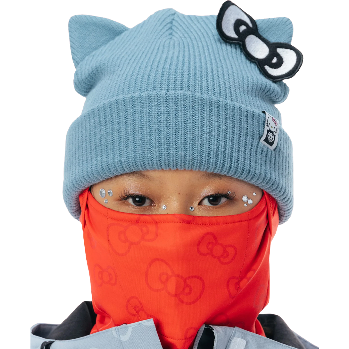 686 Hurra Hinged Balaclava in Hello Kitty Red on model