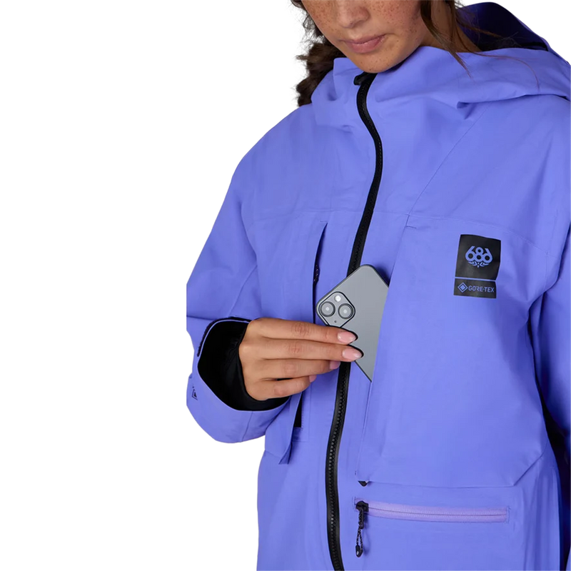 Women's Gore Tex Scheme Thermagraph Jacket, 686 Women's Gore Tex Scheme Thermagraph Jacket in Apenglow Blue front pocket detail