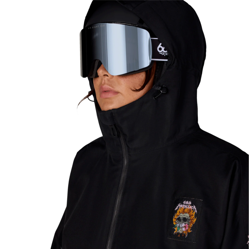Women's Metallica Burning Skull Insulated Jacket, 686 Women's Metallica Burning Skull Insulated Jacket in Metallica Black hood detail