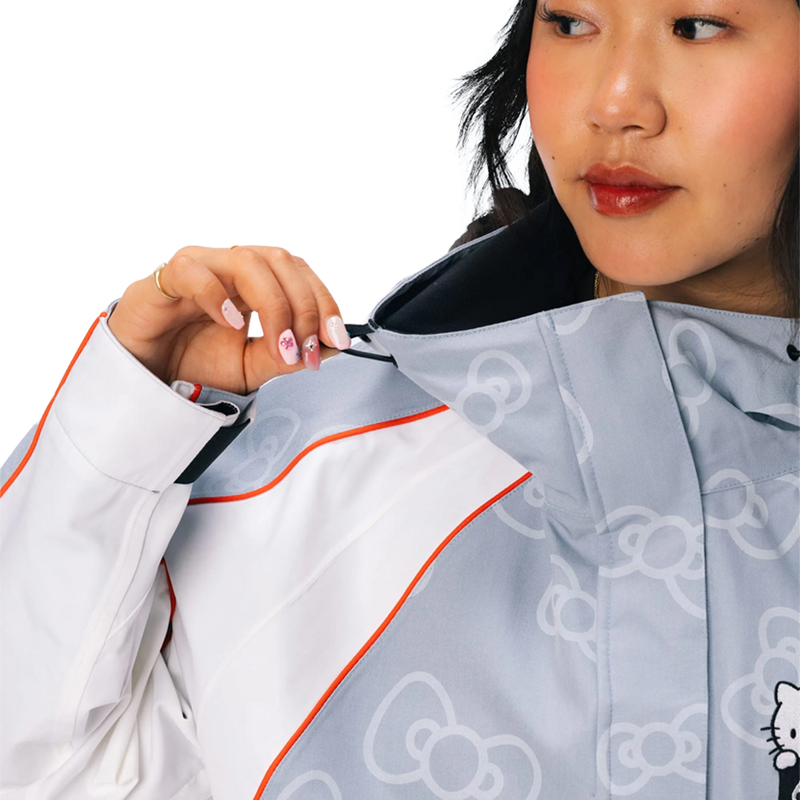 Women's Hello Kitty Lil Bow Jacket, 686 Women's Hello Kitty Lil Bow Jacket in Hello Kitty Denim stitch and bungee details