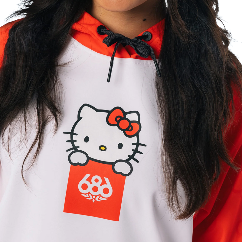 Women's Hello Kitty Waterproof Hoody, 686 Women's Hello Kitty Waterproof Hoody in Hello Kitty White Red with logo detail