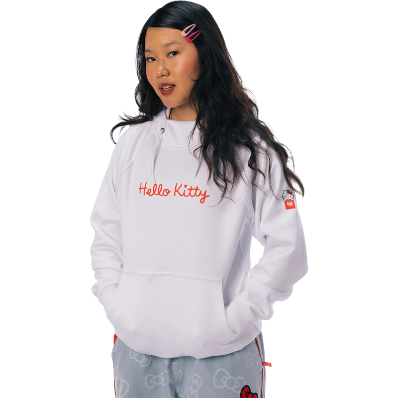 Women's Hello Kitty Bonded Fleece Pullover Hoody, 686 Women's Hello Kitty Bonded Fleece Pullover Hoody in Hello Kitty White Red on model