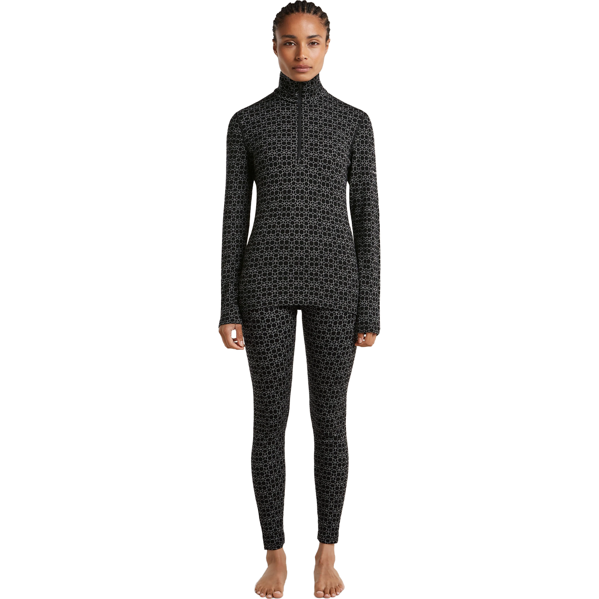Helly Hansen Women's Merino 260 Oasis Vertex Half Zip in Black Snow full body view on model