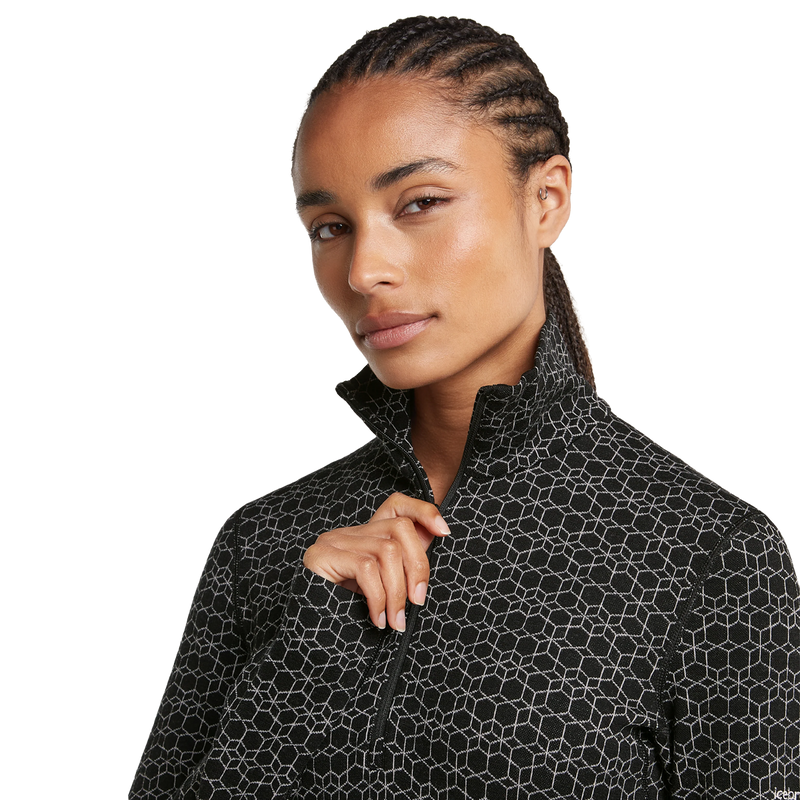 Helly Hansen Women's Merino 260 Oasis Vertex Half Zip in Black Snow with zipper detail