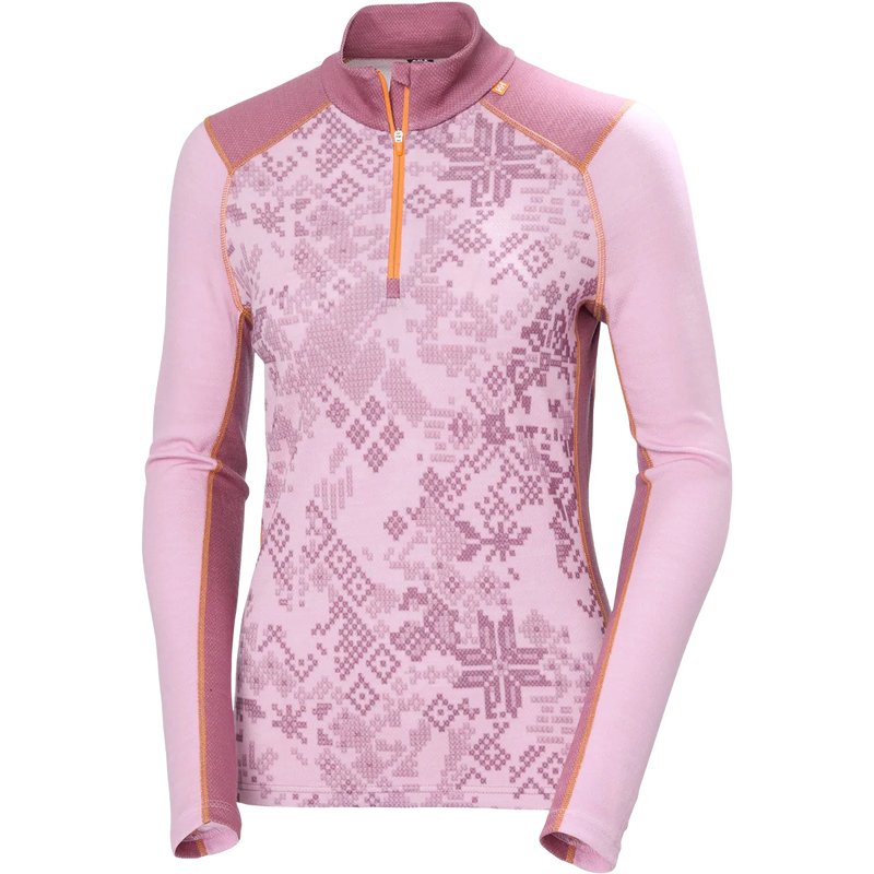 Helly Hansen Women's Lifa Merino Midweight Graphic 1/2 Zip in Cherry Blossom
