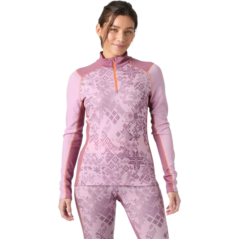 Helly Hansen Women's Lifa Merino Midweight Graphic 1/2 Zip in Cherry Blossom on model