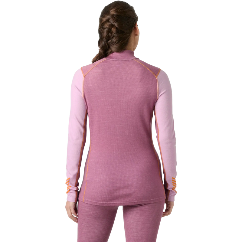 Helly Hansen Women's Lifa Merino Midweight Graphic 1/2 Zip in Cherry Blossom back view on model