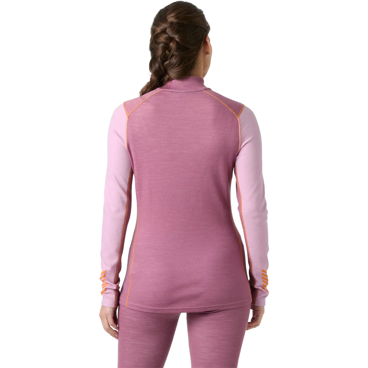 Helly Hansen Women's Lifa Merino Midweight Graphic 1/2 Zip in Cherry Blossom back view on model