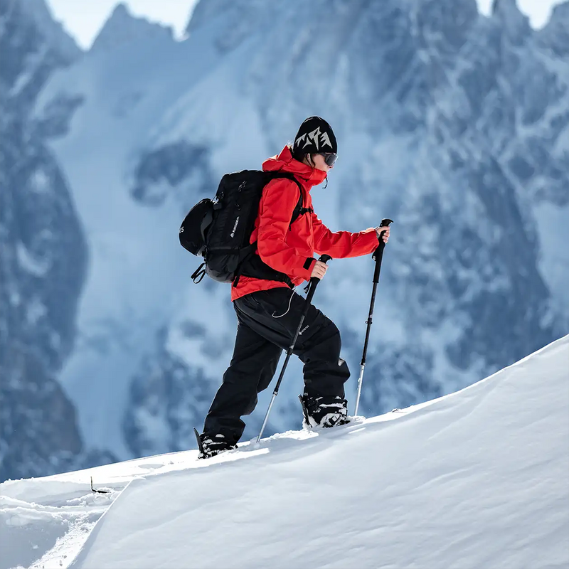 Jones Snowboards Women's Further 3L Stretch Jacket Lifestyle on snowy mountain