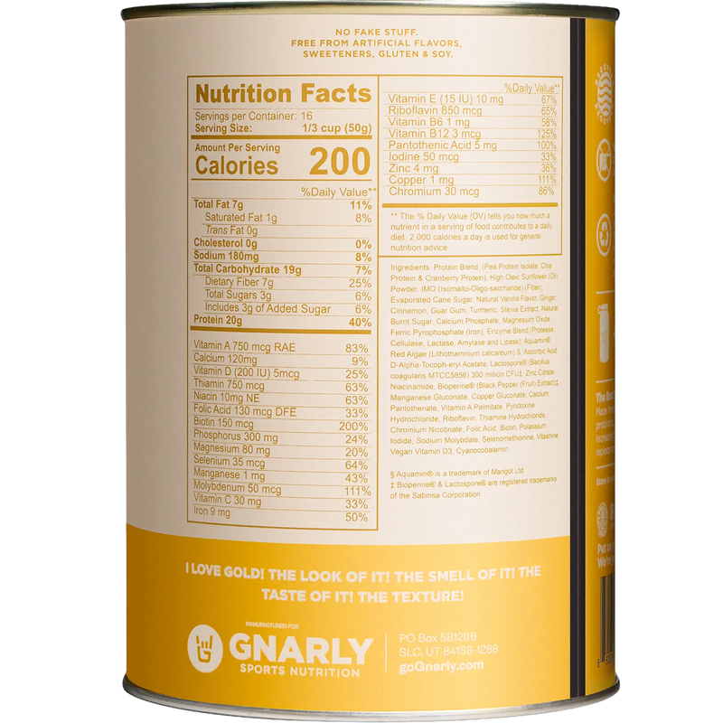 Golden Milk Vegan Protein (16 Servings), Gnarly Sports Nutrition Golden Milk Vegan Protein (16 Servings) back