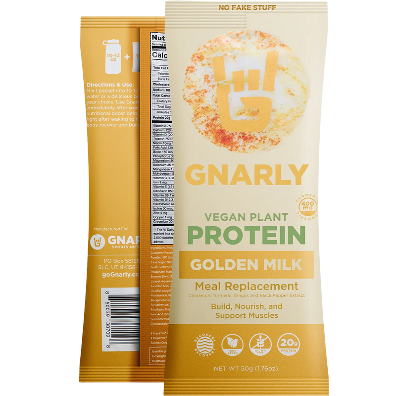 Golden Milk Vegan Protein (Single Serving), Gnarly Sports Nutrition Golden Milk Vegan Protein (Single Serving) front and back