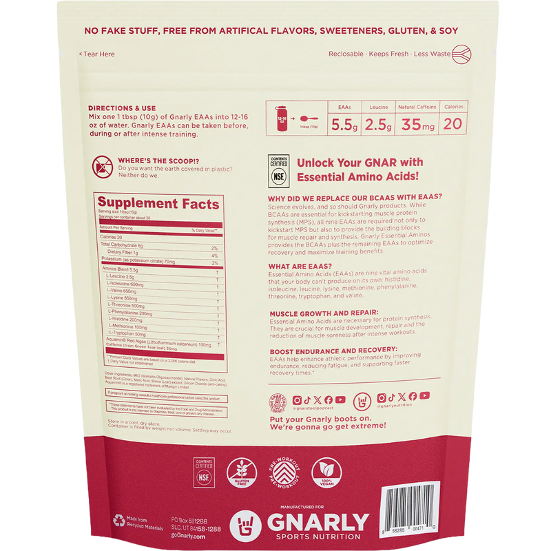 Essential Aminos (30 Servings), Gnarly Sports Nutrition Essential Aminos (30 Servings) back