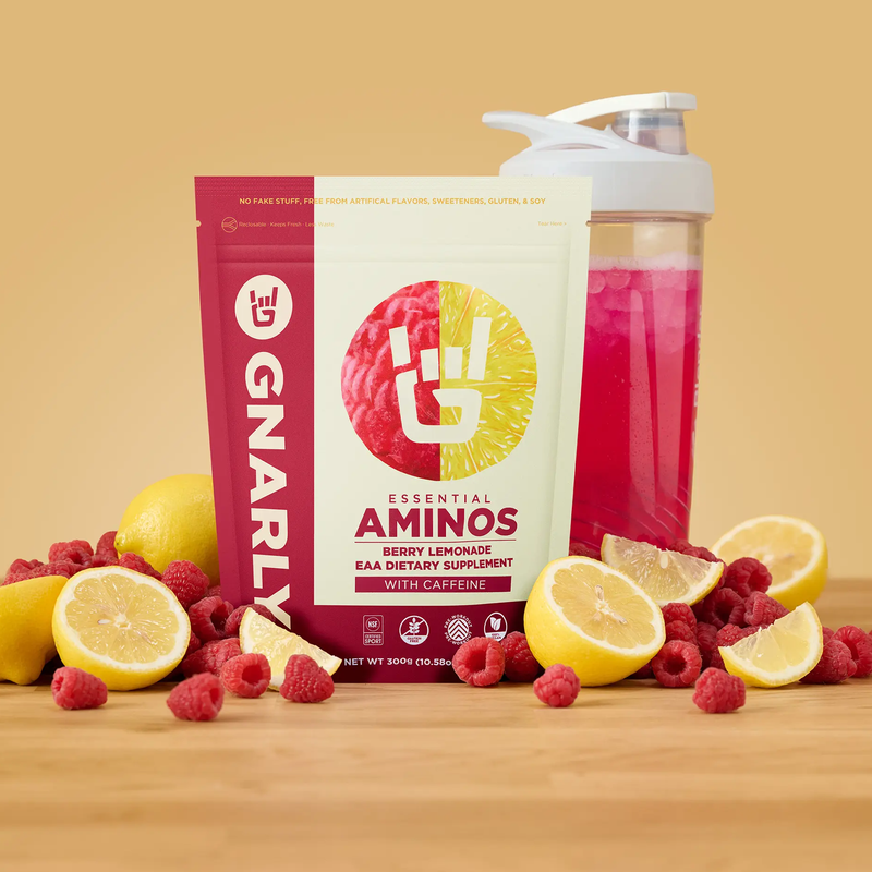 Essential Aminos (30 Servings), Gnarly Sports Nutrition Essential Aminos (30 Servings) with drink mixed in water bottle