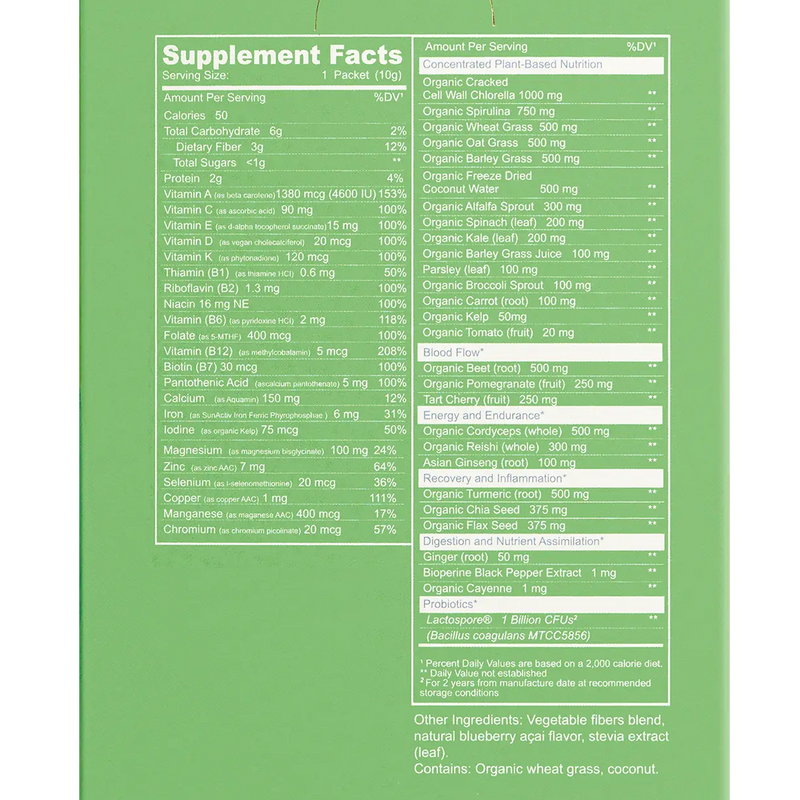 Performance Greens (Single Serving), Gnarly Sports Nutrition Performance Greens (Single Servings) nutrition facts