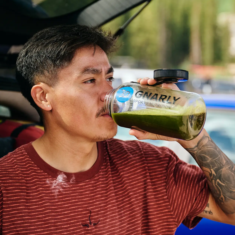 Performance Greens (Single Serving), Gnarly Sports Nutrition Performance Greens mixed in water bottle