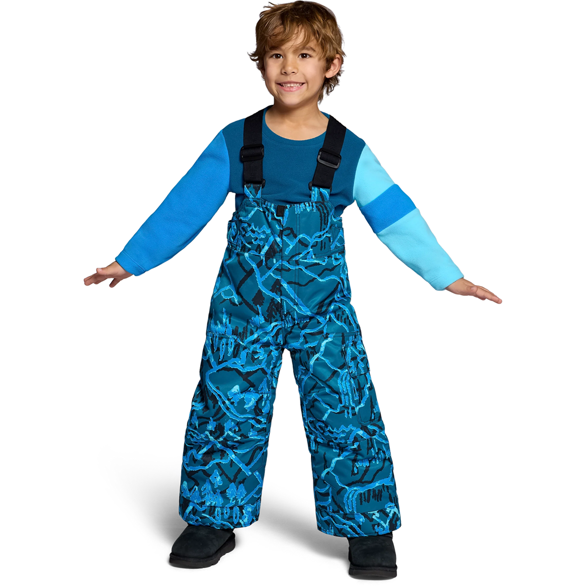 Obermeyer Youth Volt Print Bib Pant in Magic Forest on model