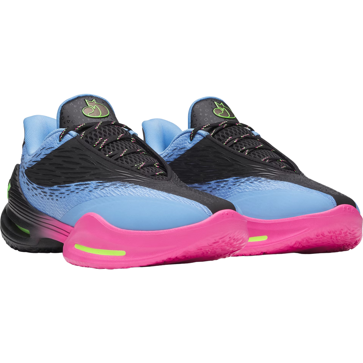 Under Armour D Fox 3 in Black Horizon Blue Hypergreen side by side