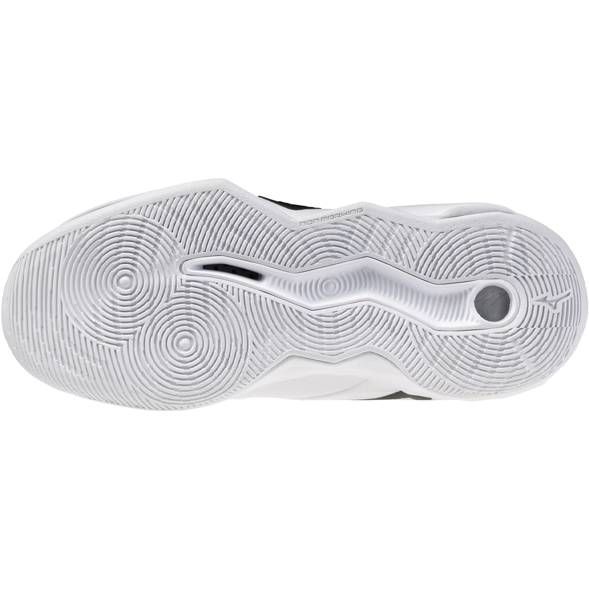 Mizuno Women's Wave Momentum 4 Pro in White Black bottom view