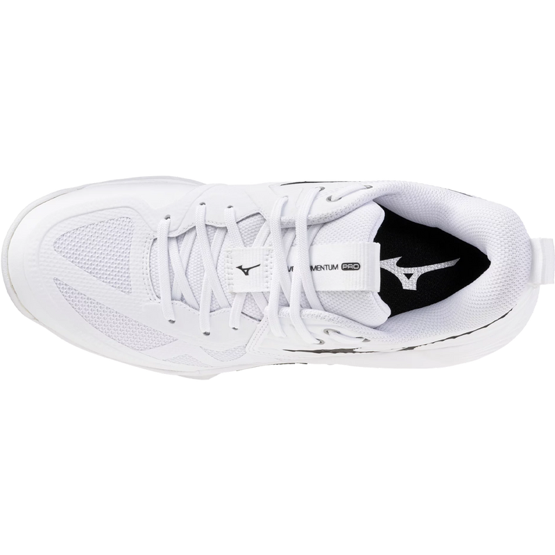 Mizuno Women's Wave Momentum 4 Pro in White Black top view