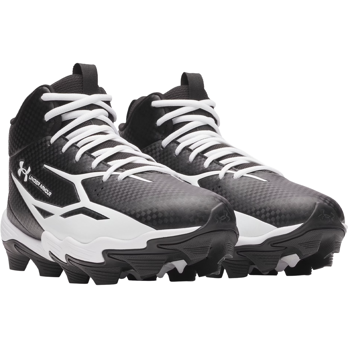 Under Armour Spotlight Hammer Wide in Black White angled side by side