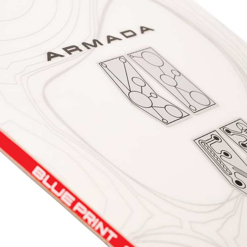 Armada Snowboards Blueprint close up of deck logo and graphic