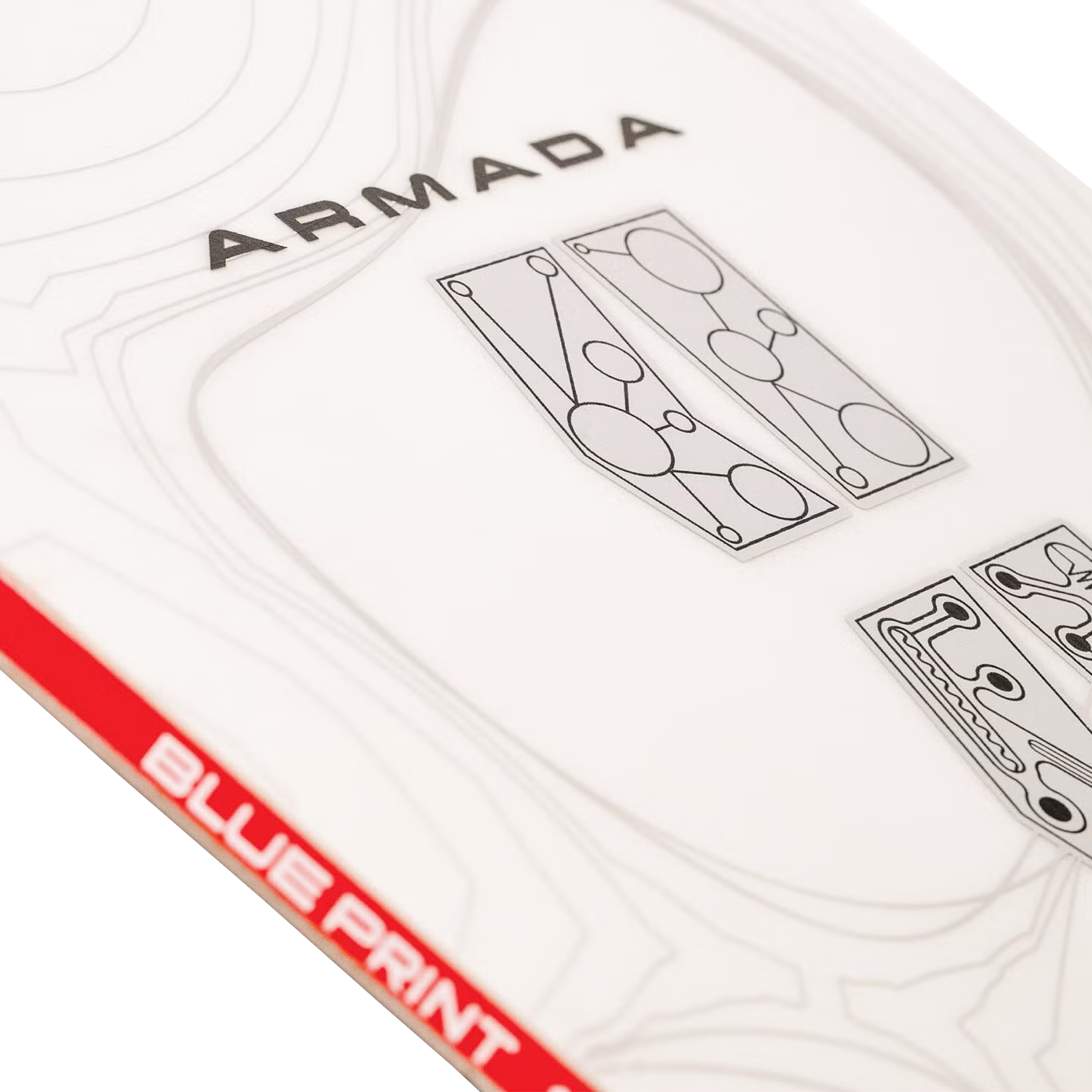 Armada Snowboards Blueprint close up of deck logo and graphic