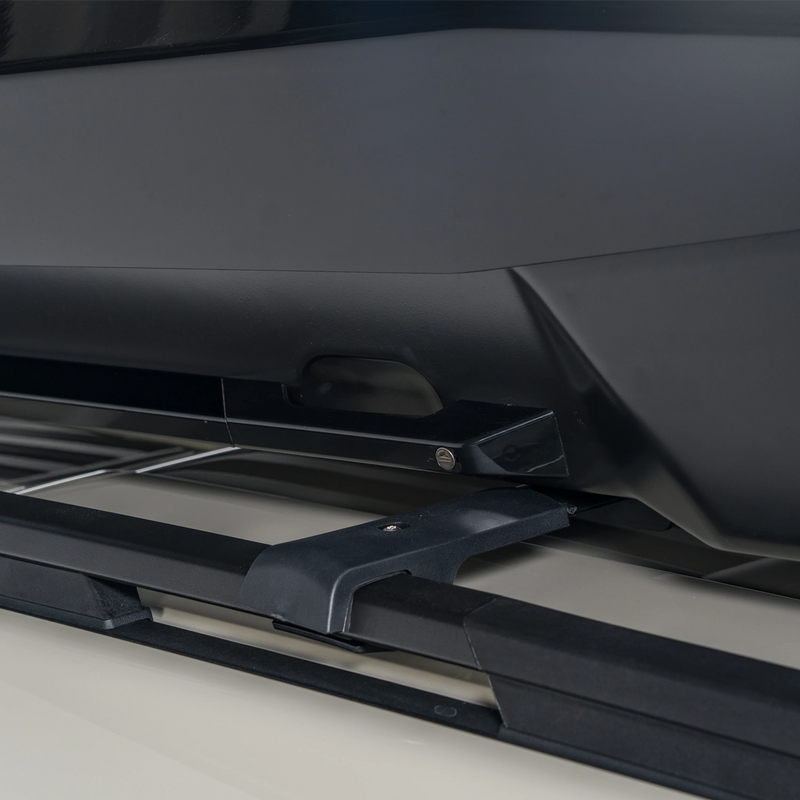 Kuat Varial XL Rooftop Cargo Box attachment to roof rack rails