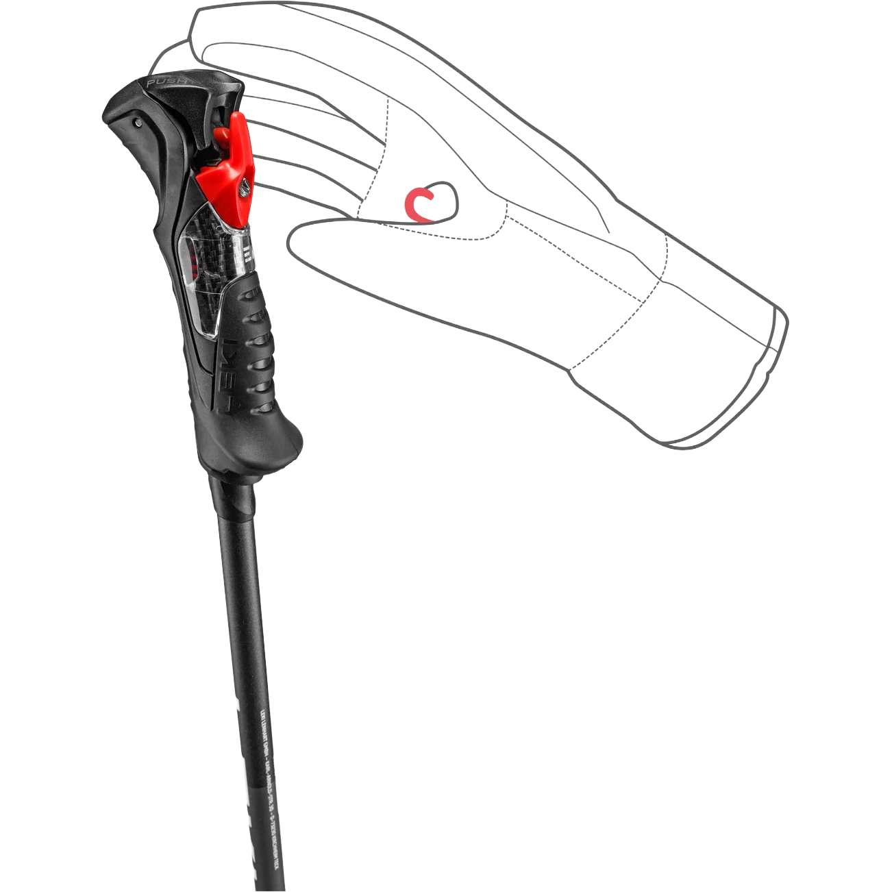 Leki Carbon 14 TR in Black/White diagram showing glove loop attachment point