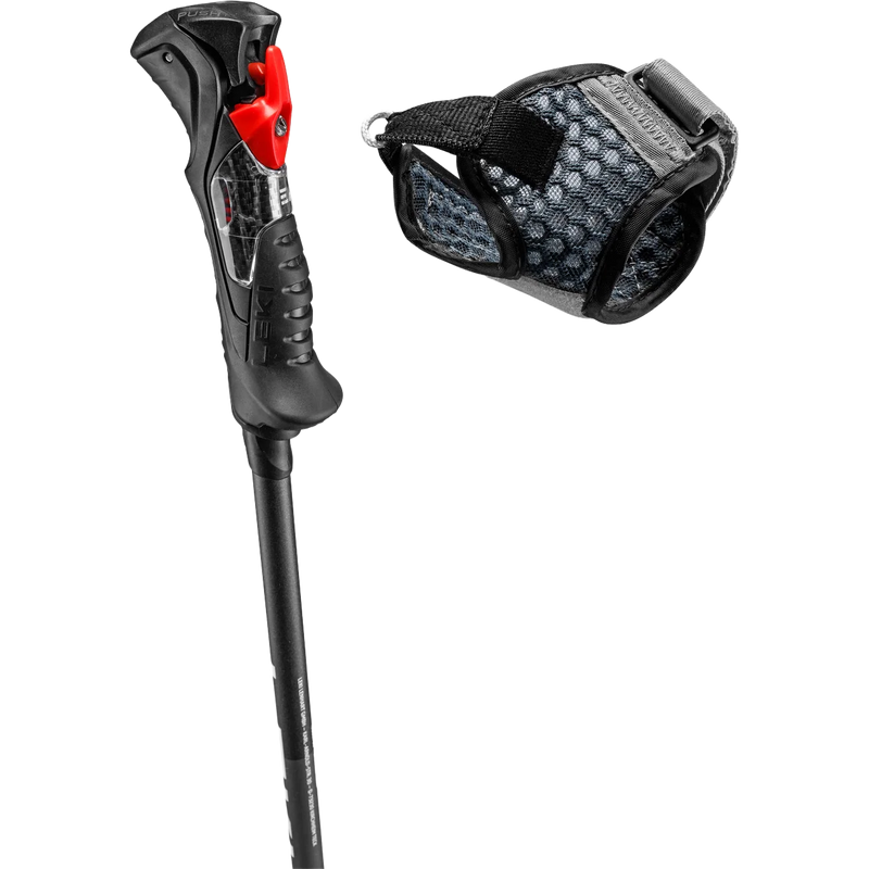 Leki Carbon 14 TR in Black/White handle and strap separated