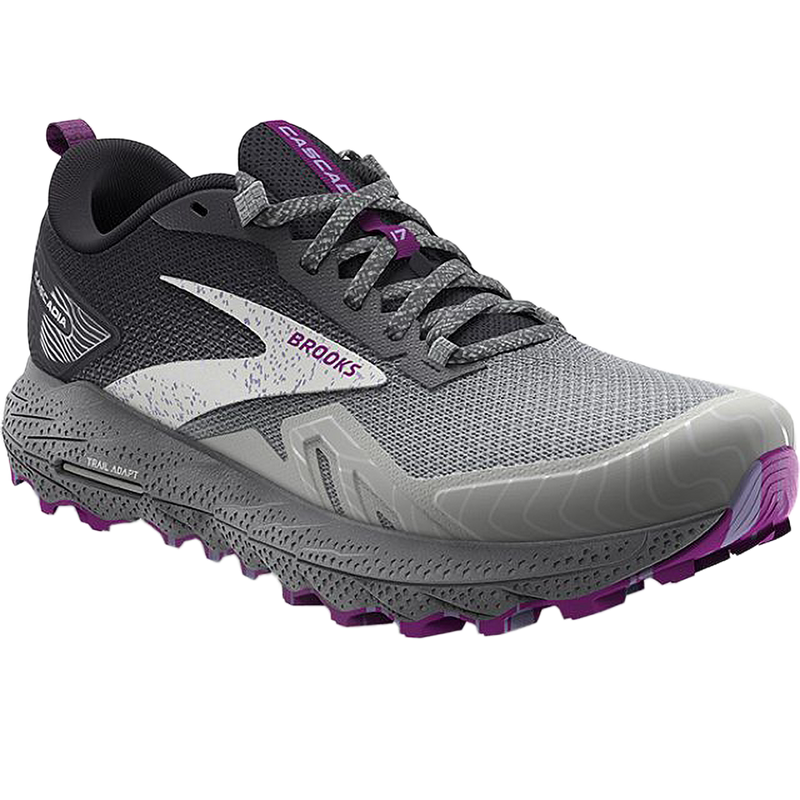 Women's Cascadia 17, 28-Oyster/Blackened Pearl front right
