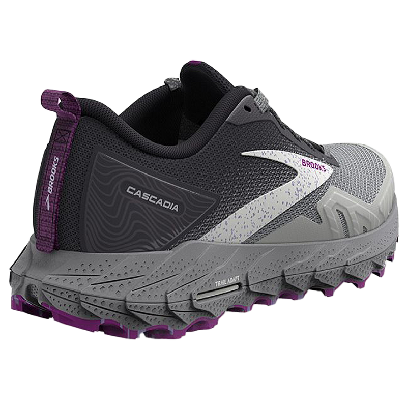 Women's Cascadia 17, 28-Oyster/Blackened Pearl back right