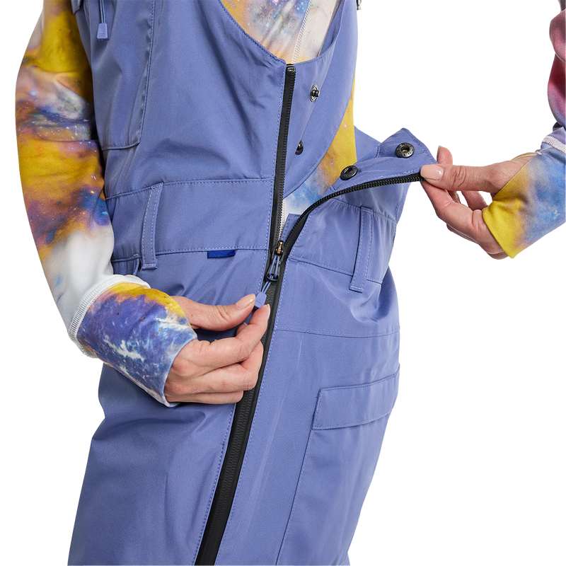 Women's Avalon Gore-Tex 2L Bib Pant, Burton Women's Avalon Gore-Tex 2L Bib 401-Slate Blue side zipper